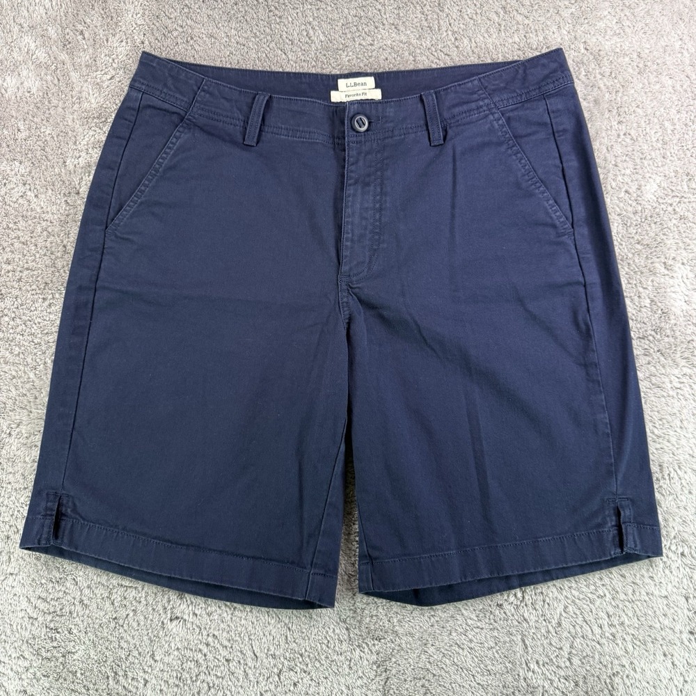 LL Bean Favorite Fit Shorts Womens 14 Navy Blue 9 Inseam Organic Cotton Stretch